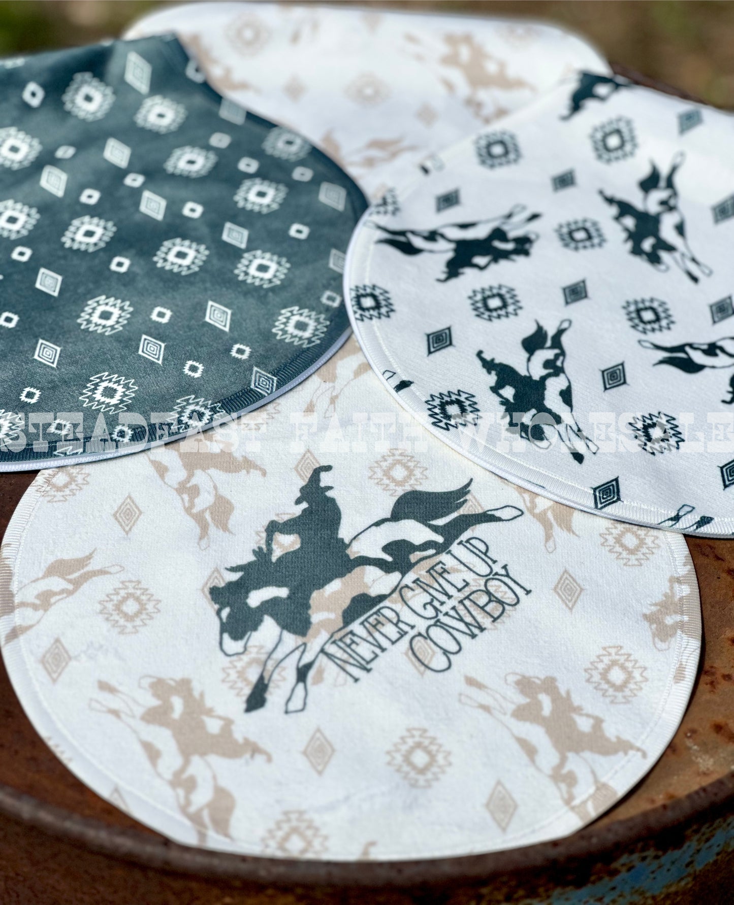 Never Give Up Cowboy Burp Rag Set