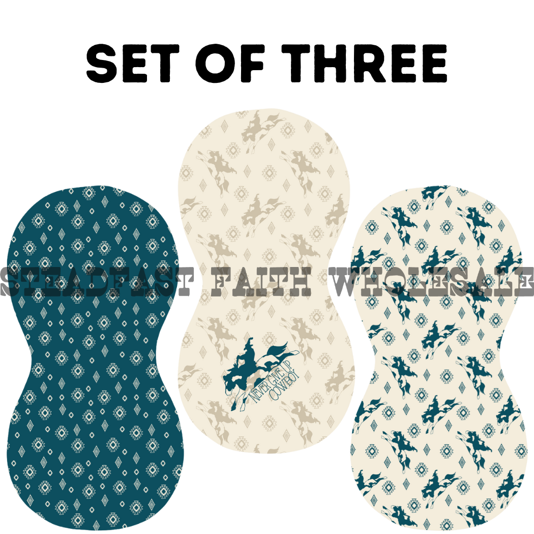 Never Give Up Cowboy Burp Rag Set