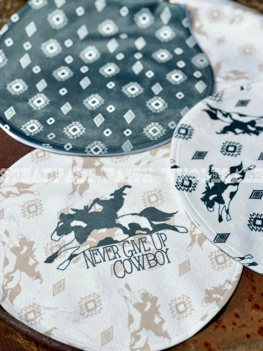 Never Give Up Cowboy Burp Rag Set